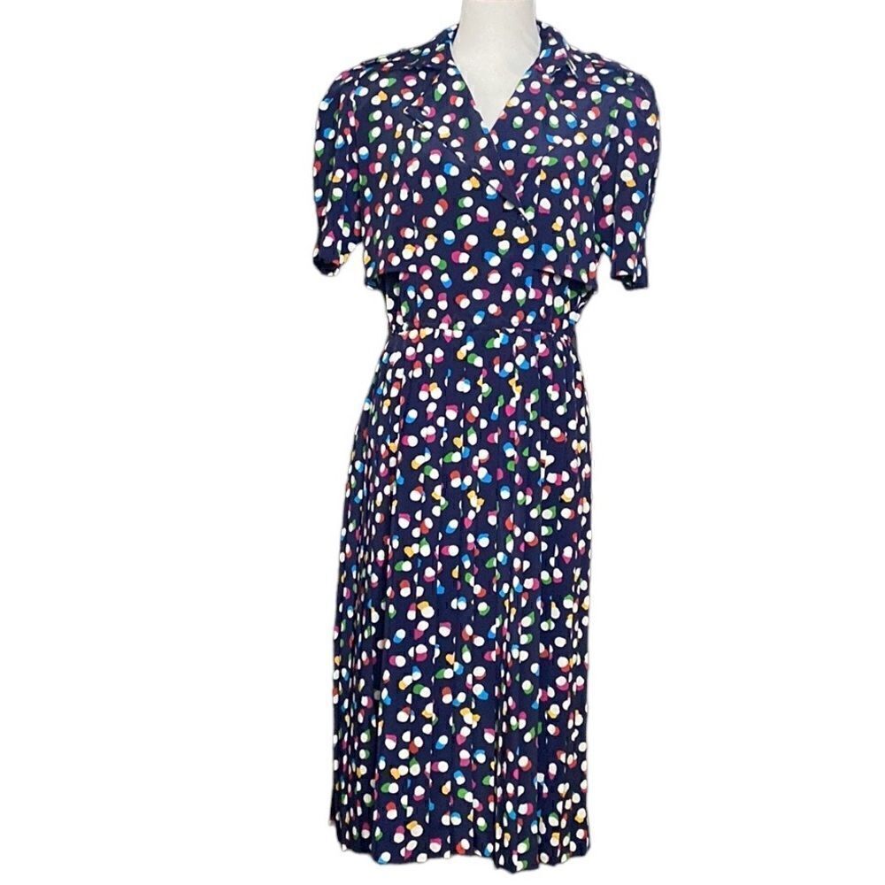 Vintage Liz Roberts Petites Short Sleeve Dress Colorful Dots